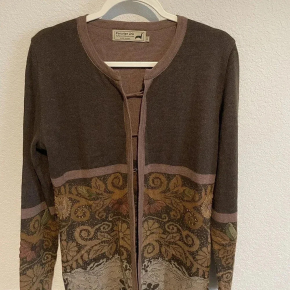 Peruvian Link Cardigan Sweater Womens Small Brown Alpaca Open Front - Picture 4 of 8